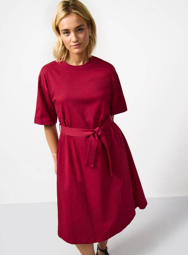 Dark Red Short Sleeve Midi Jersey Dress 18